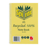 Spirax 812 A5 Recycled Notebooks, 120 Pages, Pack of 5
