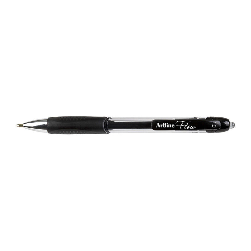 Artline Flow Black Retractable Pens, 1.0 mm, Box of 12