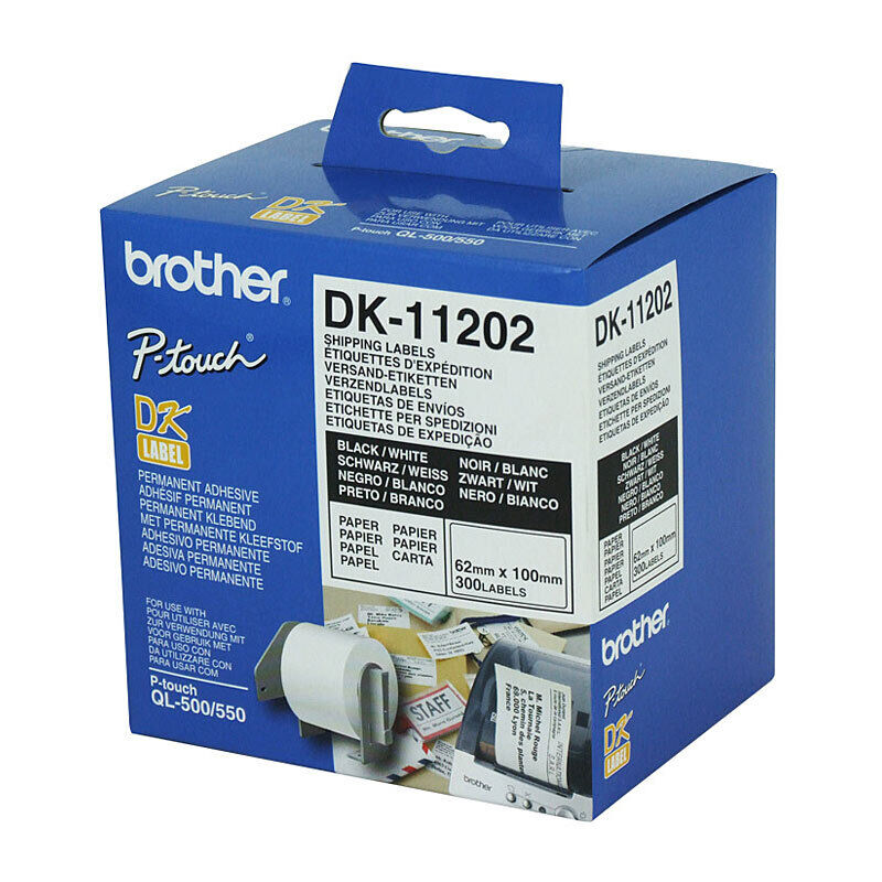 Brother DK-11202 Shipping and Name Badge Labels, 62 × 100 mm, 300 Labels