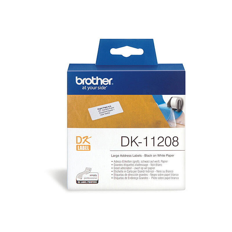 Brother DK-11208 Large Address Labels, 38 × 90 mm, 400 Labels