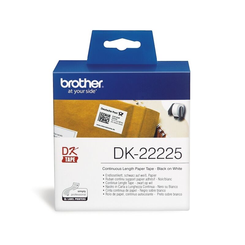 Brother DK-22225 Continuous White Paper Roll, 38 mm × 30.48 m