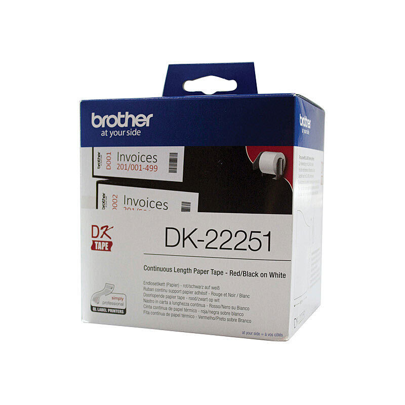 Brother DK-22251 Continuous White Paper Roll, Black and Red, 62 mm × 15.24 m