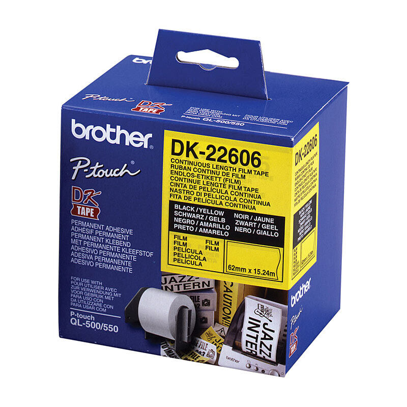 Brother DK-22606 Continuous Yellow Film Roll, 62 mm × 15.24 m