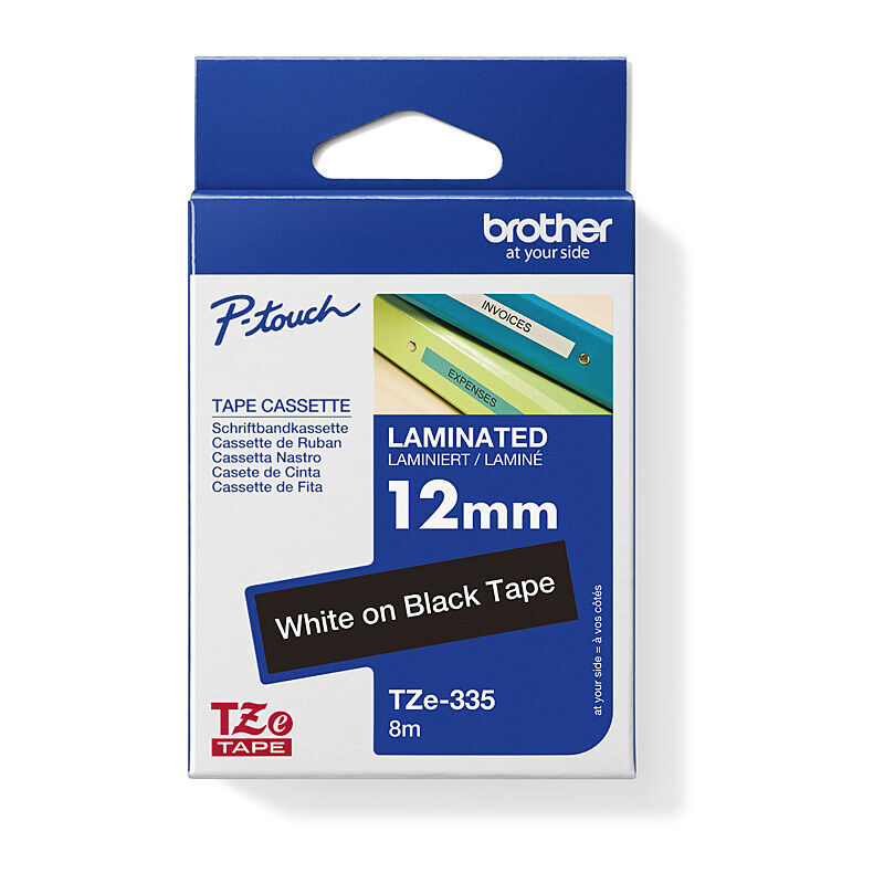 Brother TZe-335 White on Black, 12 mm × 8 m Laminated Label Tape