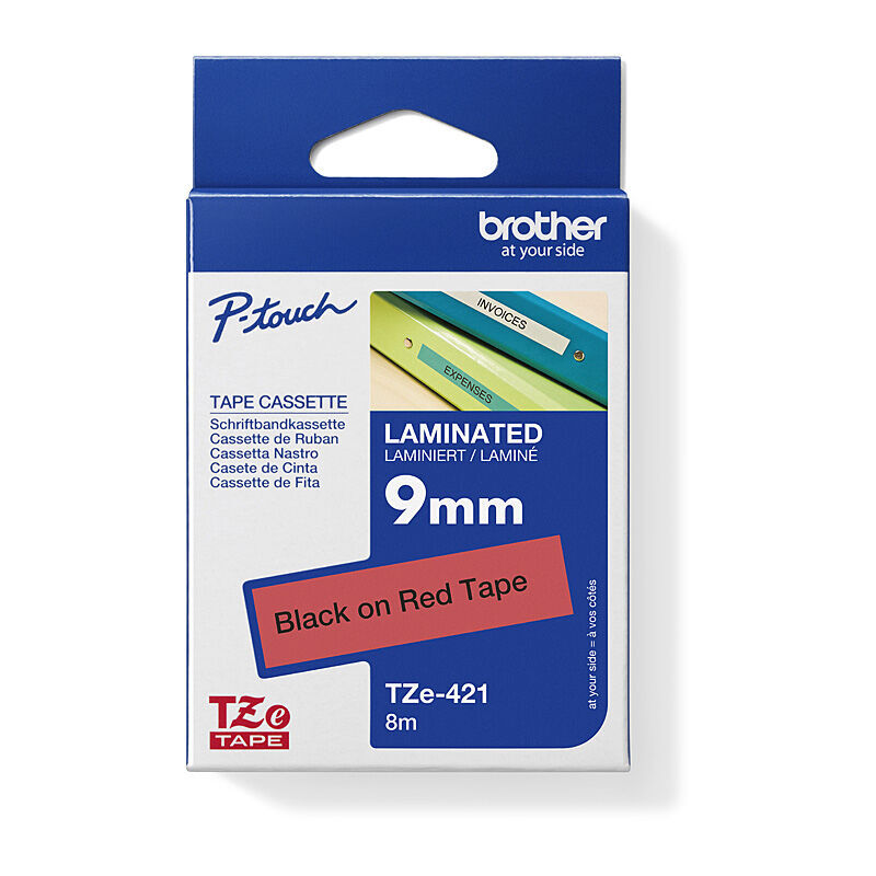 Brother TZe-421 Black on Red, 9 mm × 8 m Laminated Label Tape