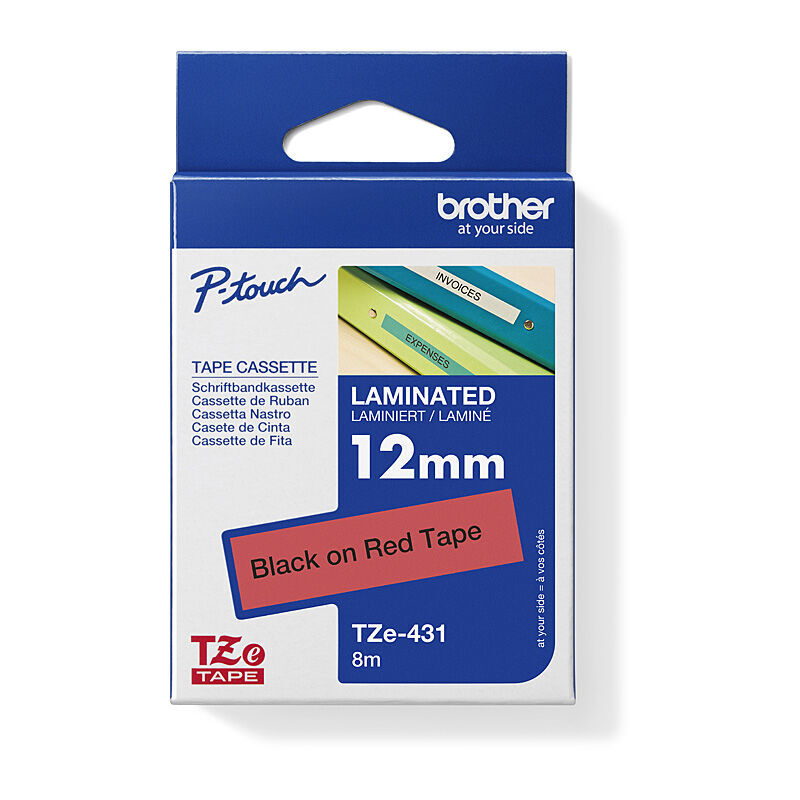 Brother TZe-431 Black on Red, 12 mm × 8 m Laminated Label Tape