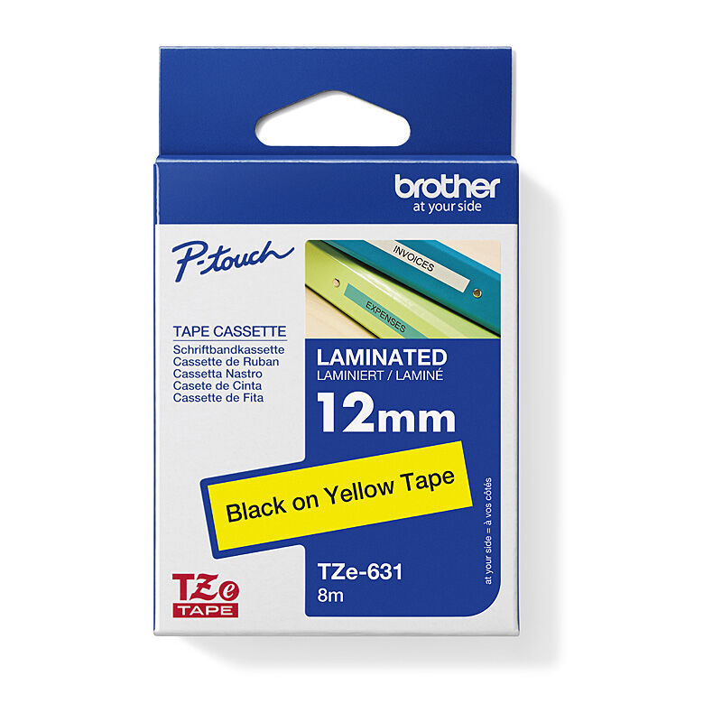 Brother TZe-631 Black on Yellow, 12 mm × 8 m Laminated Label Tape