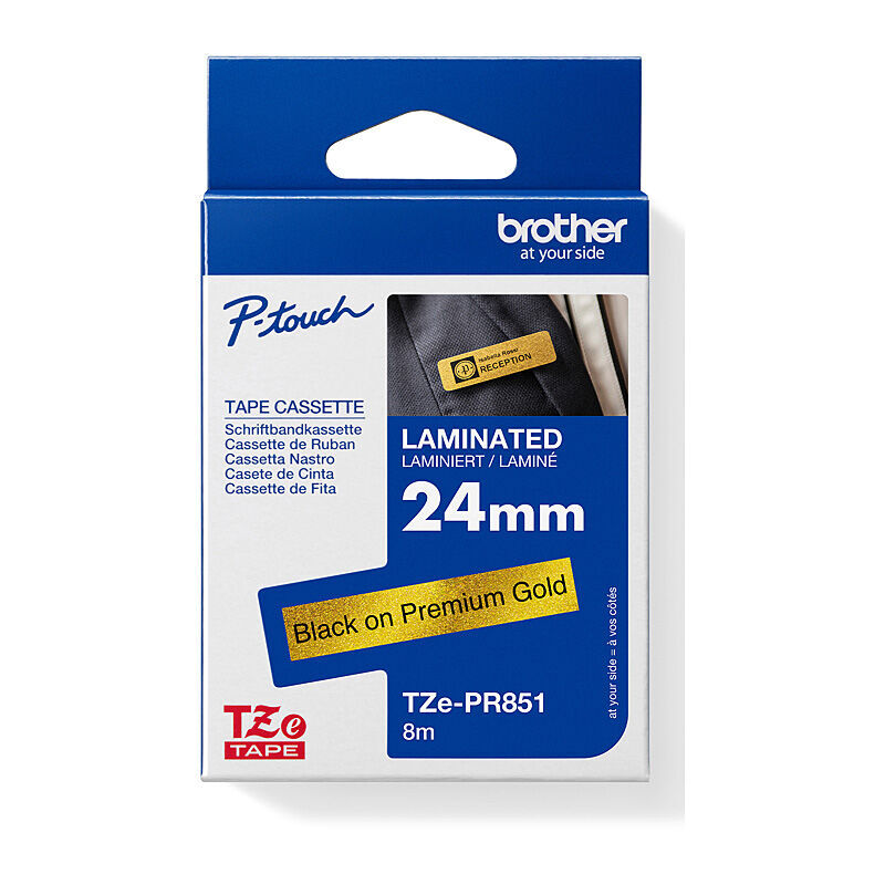 Brother TZe-PR851 Black on Gold Glitter, 24 mm × 4 m Premium Laminated Label Tape