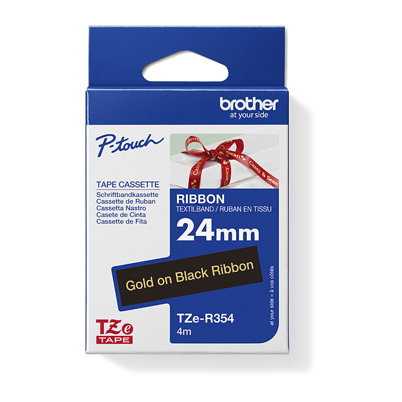 Brother TZe-R354 Gold on Black, 24 mm × 4 m Non-Adhesive Ribbon