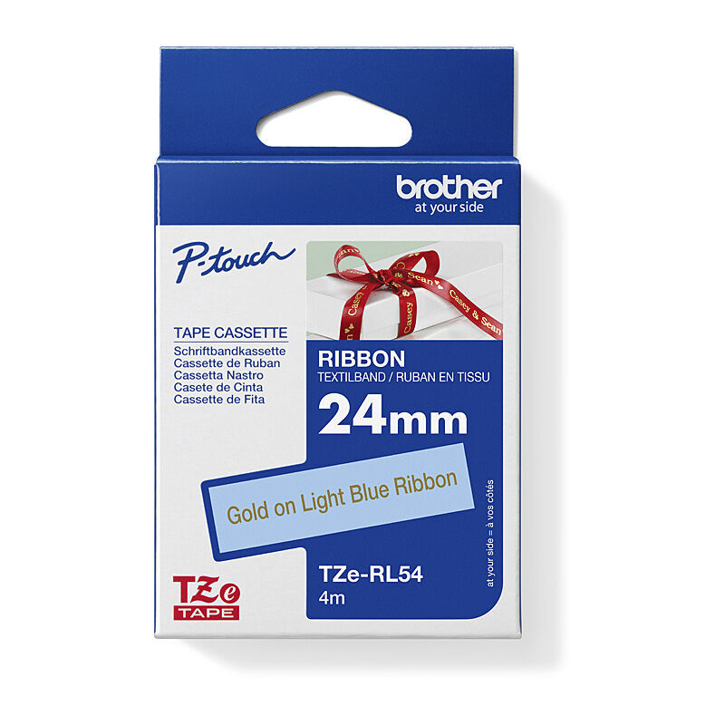 Brother TZe-RL54 Gold on Light Blue, 24 mm × 4 m Non-Adhesive Ribbon