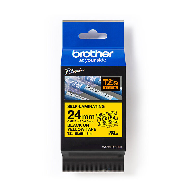 Brother TZe-SL651 Black on Yellow, 24 mm × 8 m Self-Laminating Label Tape