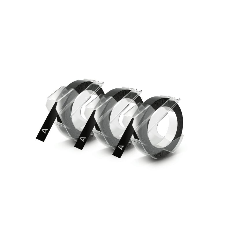 DYMO 1741670 Embossing Tape, White on Black, 9 mm × 3 m, Pack of 3
