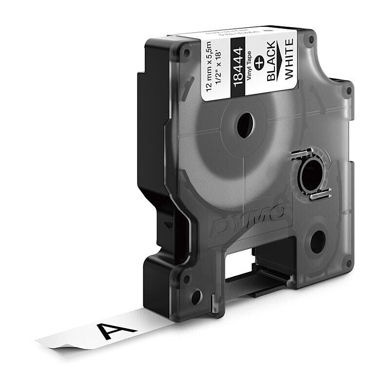 DYMO Rhino 18444 Vinyl Label Tape, 12 mm × 5.5 m, Black on White