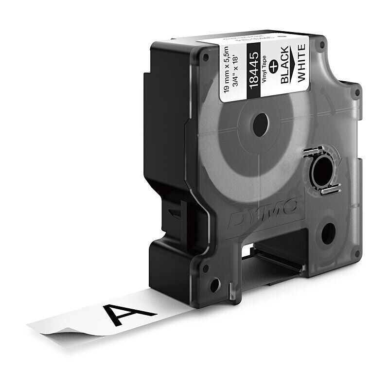 DYMO Rhino 18445 Vinyl Label Tape, 19 mm × 5.5 m, Black on White