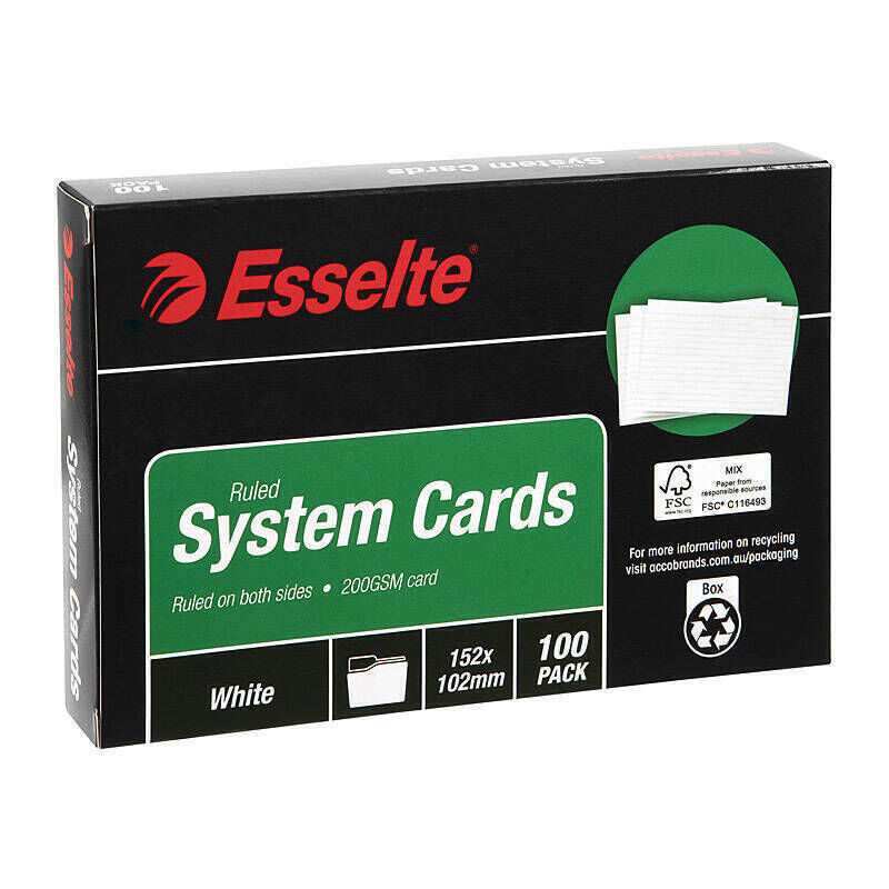 Esselte White Ruled System Cards, 152 × 102 mm, Pack of 100
