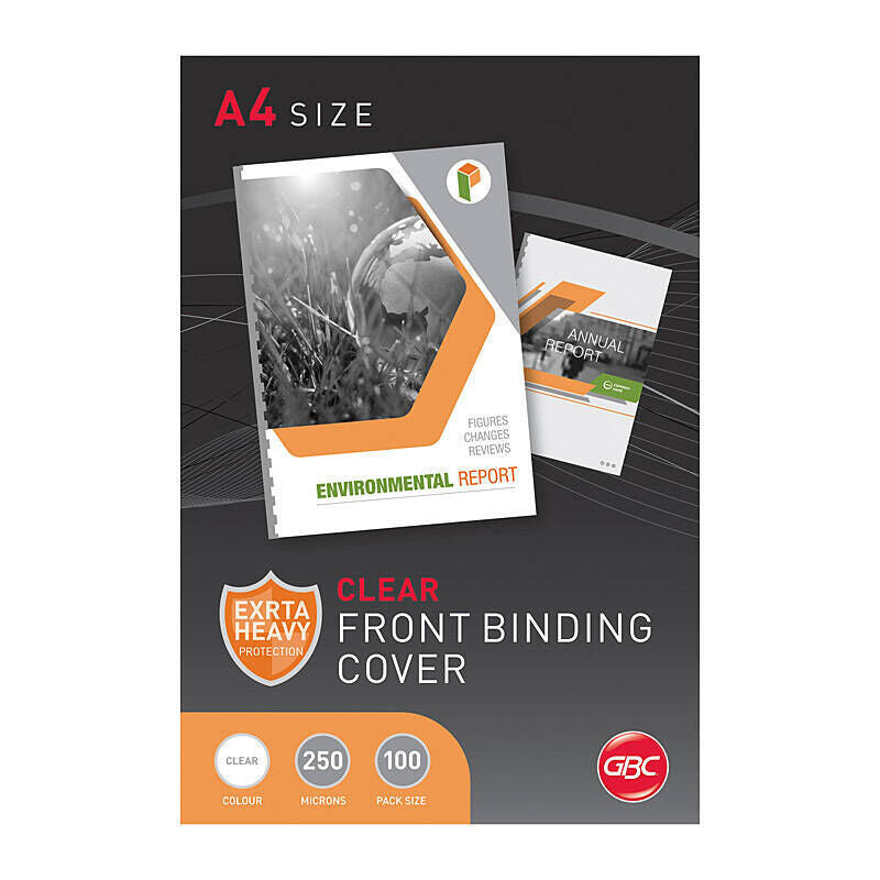 GBC Clear PVC Binding Covers, A4, 250 Micron, Pack of 100