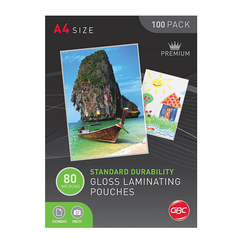 GBC Gloss Laminating Pouches, A4, 80 Micron, Pack of 100