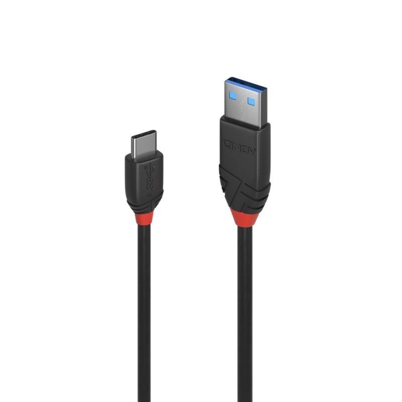 Lindy 36916 Black Line USB-A to USB-C Cable, 1 m