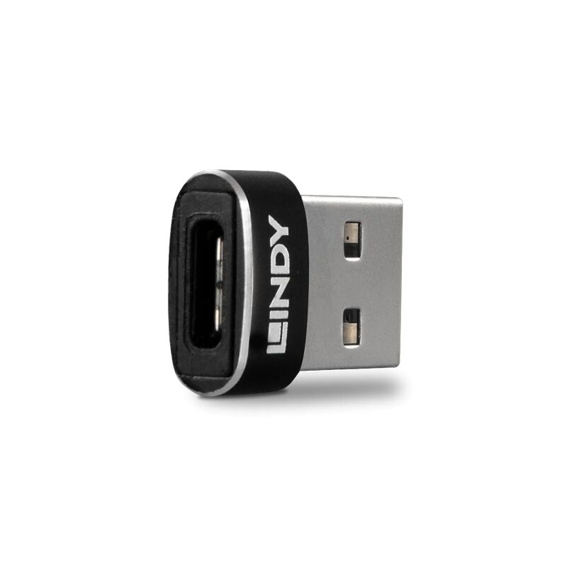 Lindy 41884 USB-A Male to USB-C Female Adapter, USB 2.0