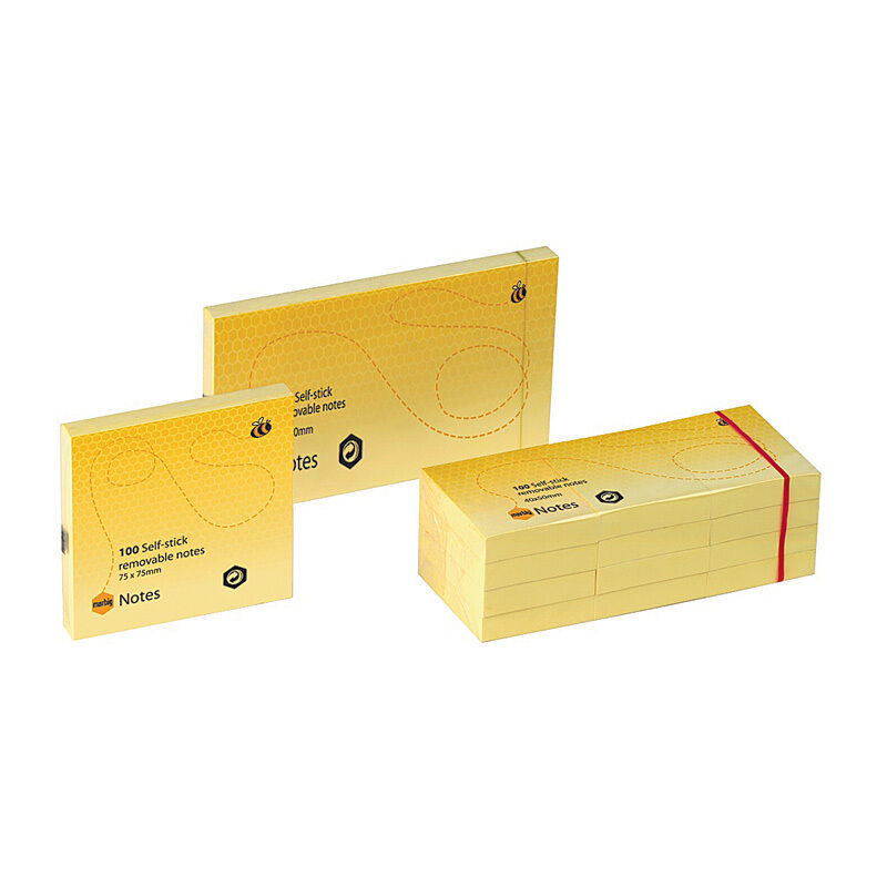 Marbig Repositionable Notes, 75 × 75 mm, Yellow, Pack of 12 Pads