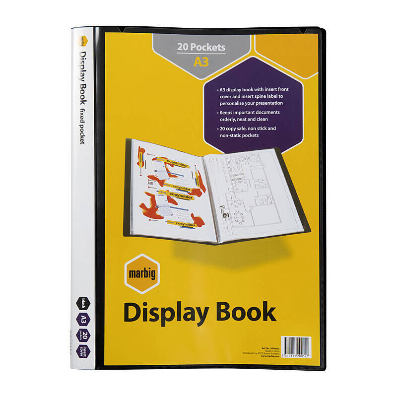 Marbig A3 Non-Refillable Display Book, 20 Pockets, Black