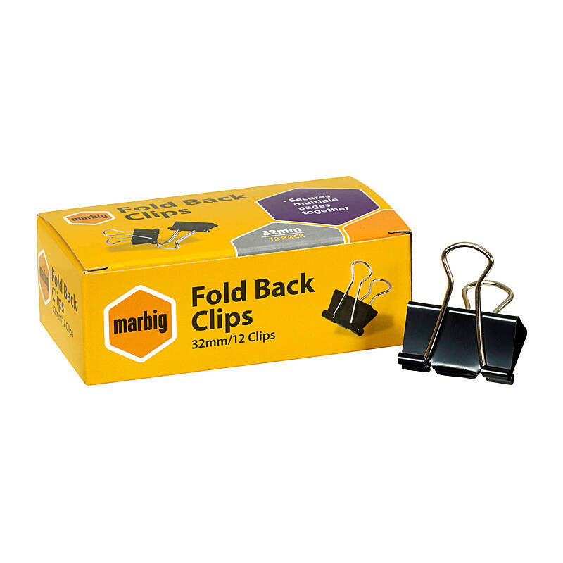 Marbig Foldback Clips, 32 mm, Box of 12