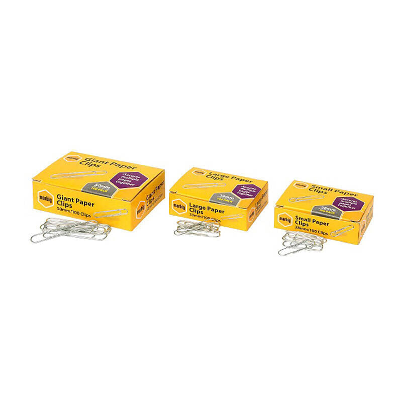 Marbig Giant Paper Clips, 50 mm, Box of 100