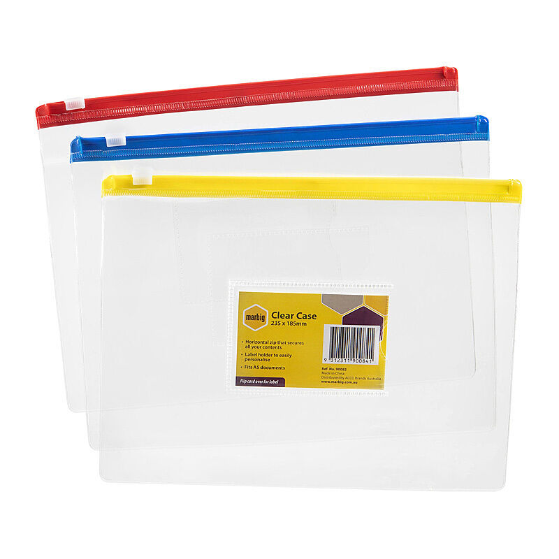 Marbig Clear Zip Case, A5, 235 × 185 mm, Assorted Colour