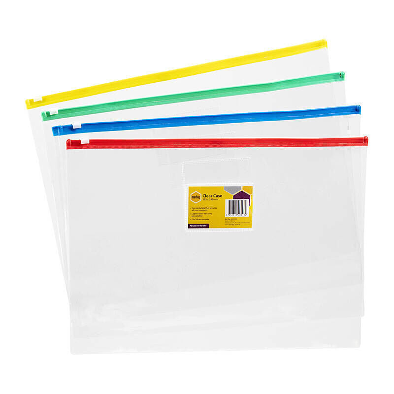 Marbig Clear Zip Case, B4, 395 × 290 mm, Assorted Colour
