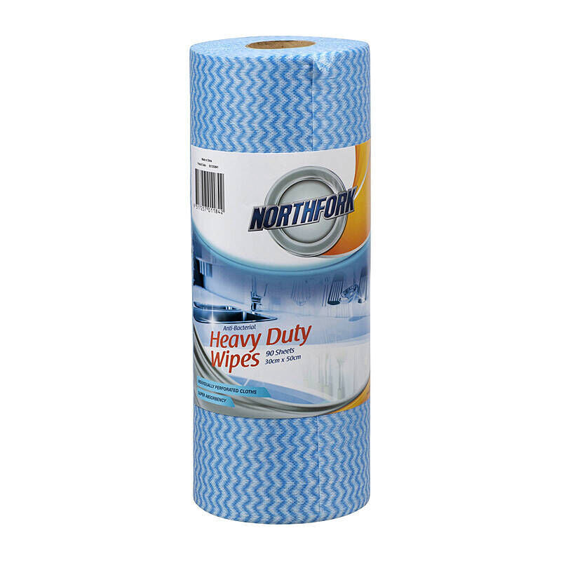 Northfork Heavy Duty Antibacterial Perforated Cleaning Cloth Roll, 45 m, 90 Sheets