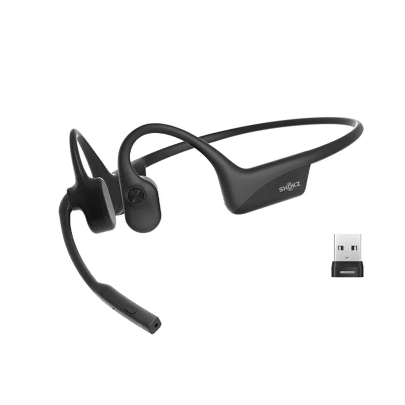 Shokz OpenComm2 UC 2025 Upgrade Bone Conduction Headset, USB-A Adapter, Black