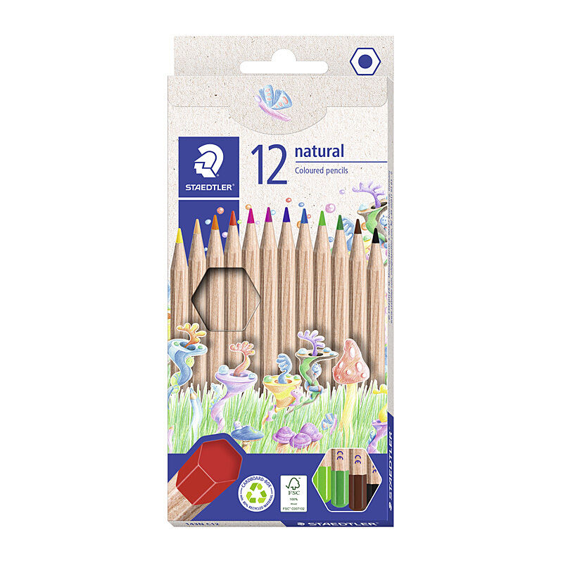 Staedtler Natural Coloured Pencils, Assorted Colours, Box of 12