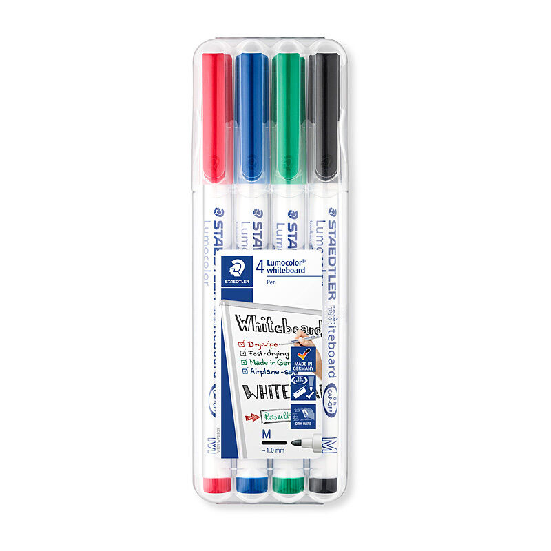 Staedtler Lumocolor 301 Whiteboard Markers, Assorted Colours, Pack of 4
