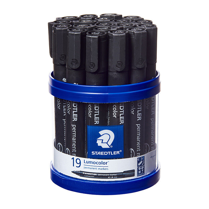 Staedtler 352-9 Black Permanent Markers, 2 mm Bullet, Cup of 19
