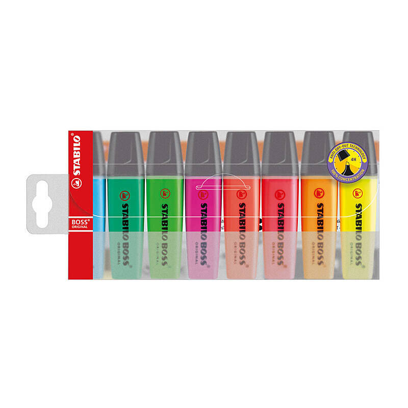 STABILO BOSS Highlighters, Assorted Colours, Wallet of 8