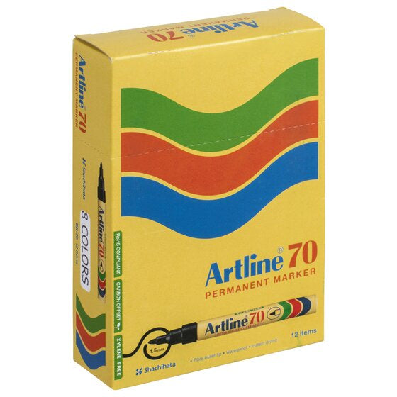 Artline 70 Assorted Permanent Markers, 12 Pack