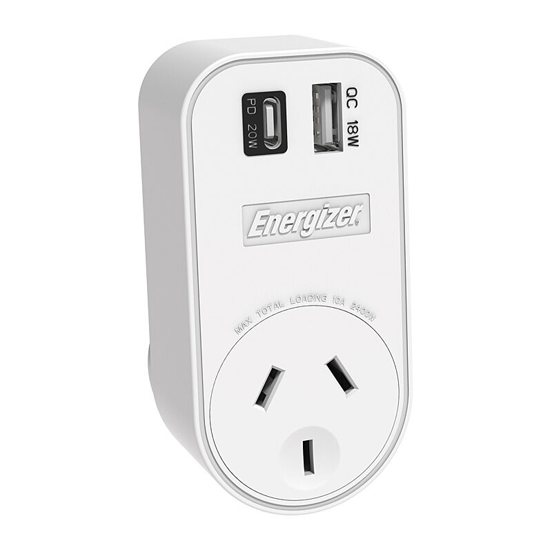 Energizer HT-PBAU01B One-Socket Wall Adapter with USB-A and USB-C