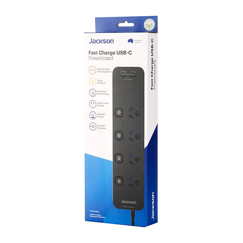 Jackson PT1814USB3C 4-Outlet USB-A and USB-C Powerboard