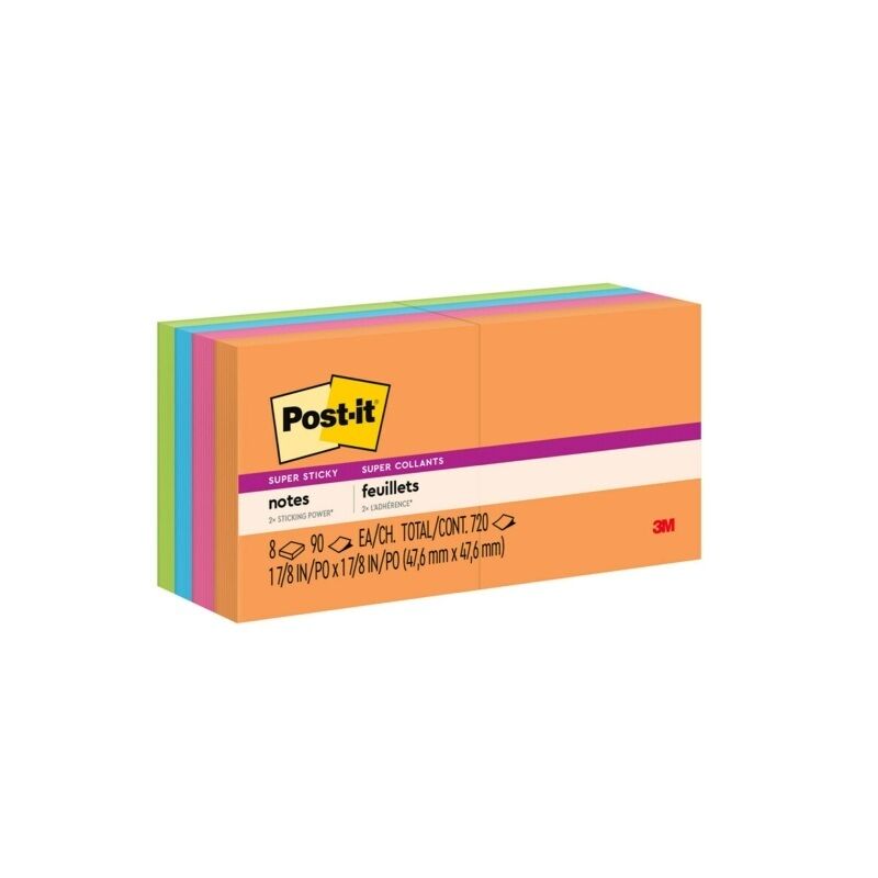 Post-it 622-8SSAU Super Sticky Mini Notes, Eight Pads