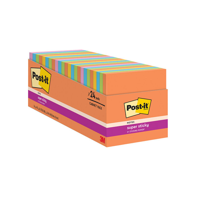 Post-it Super Sticky Notes 654-24SSAU, Energy Boost, 24 Pads