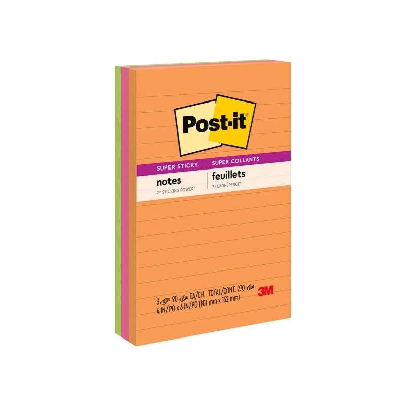 Post-it 660-3SSUC Lined Super Sticky Notes, Three Pads