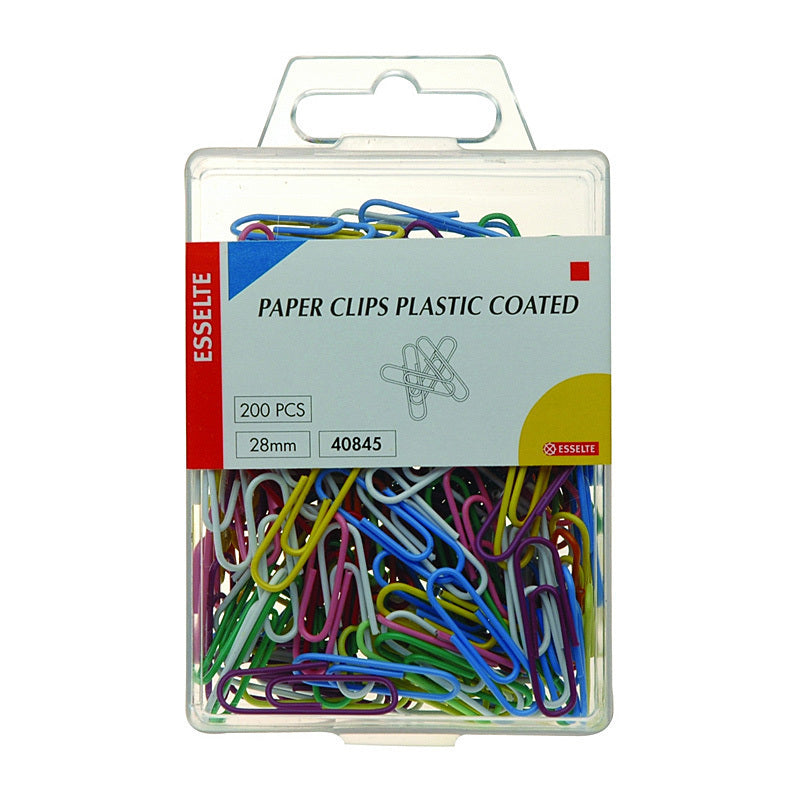 Esselte Plastic-Coated 28 mm Paper Clips, Carton of 12 × 200