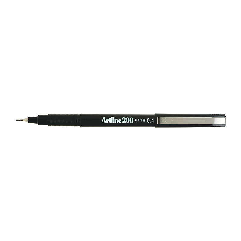 Artline 200 Black Fineliner Pens, 0.4 mm, Box of 12