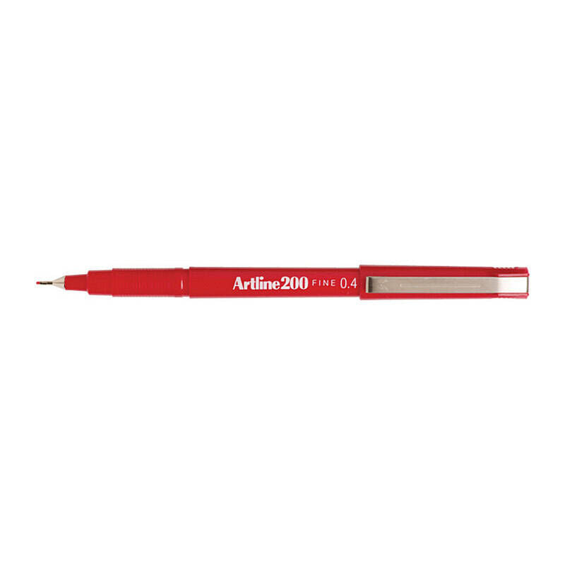 Artline 200 Red Fineliner Pens, 0.4 mm, Box of 12