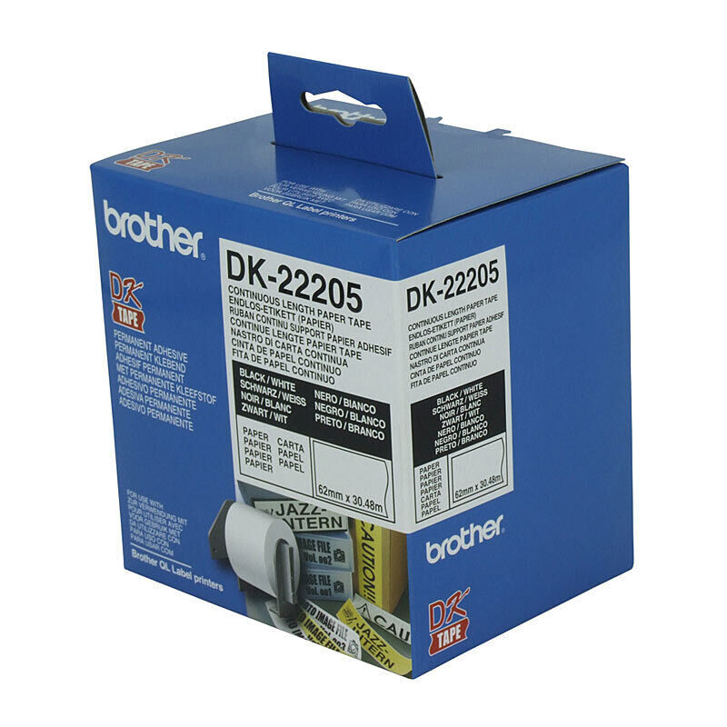 Brother DK-22205 Continuous White Paper Roll, 62 mm × 30.48 m