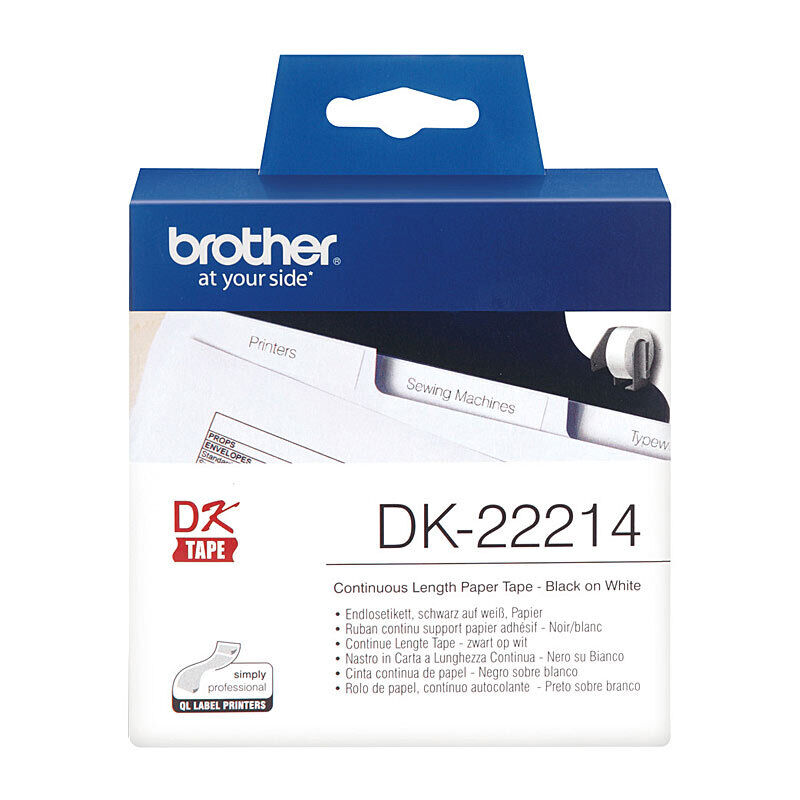 Brother DK-22214 Continuous White Paper Roll, 12 mm × 30.48 m