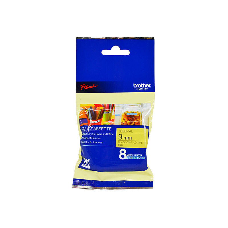 Brother M-821 Black on Gold, 9 mm × 8 m Non-Laminated Labelling Tape
