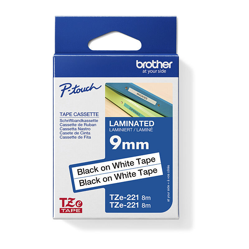 Brother TZe-221V2 Black on White, 9 mm × 8 m Laminated Label Tape, Pack of 2