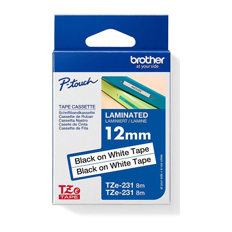 Brother TZe-231V2 Black on White, 12 mm × 8 m Laminated Label Tape, Pack of 2