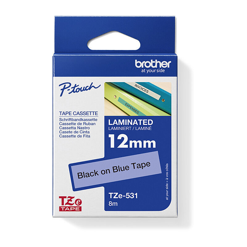 Brother TZe-531 Black on Blue, 12 mm × 8 m Laminated Label Tape